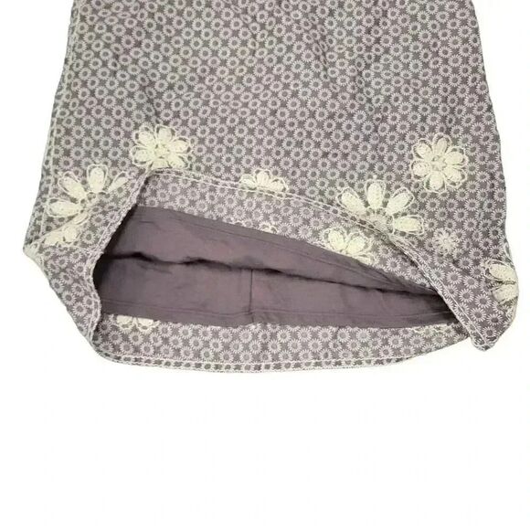 Studio M Women's Gray & Ivory Cotton Print w Daisy Embroidery Above the Knee Str - Picture 4 of 9